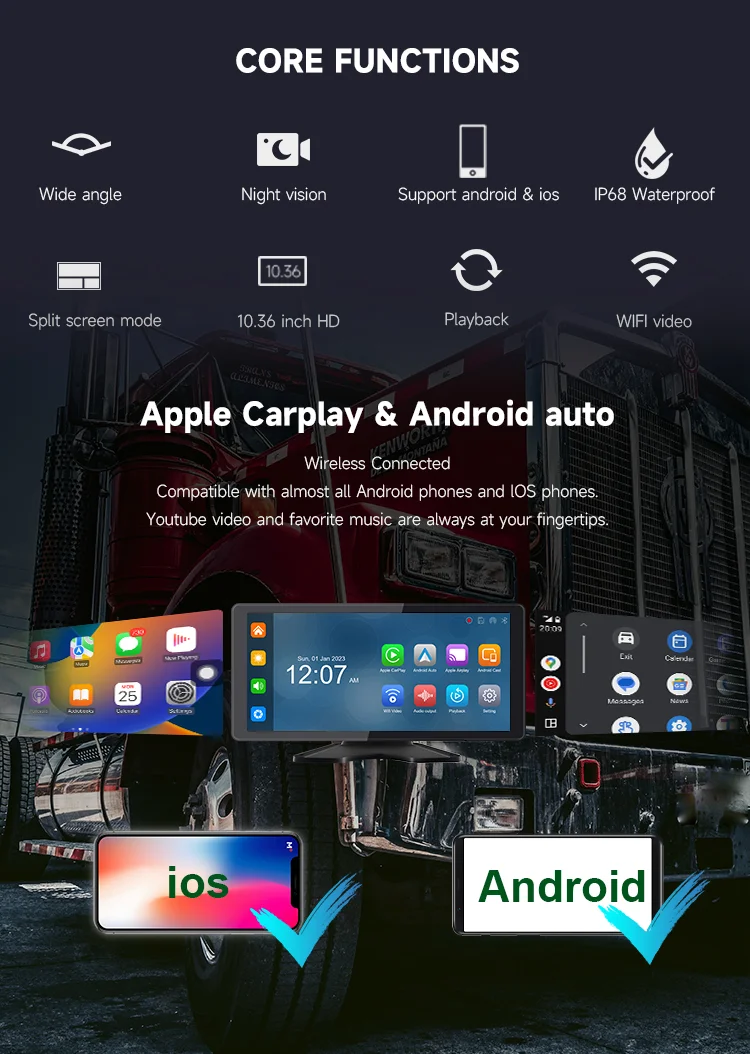 10.36 inch Portable Apple Carplay & Android Auto Wireless Car DVR 10.36 inch Portable Apple Carplay & Android Auto Wireless Car DVR
