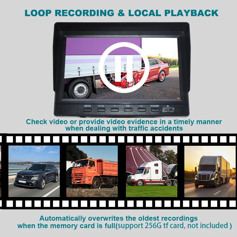 7" 2CH Video Recorder Parking System with 1080P IP68 Waterproof Camera