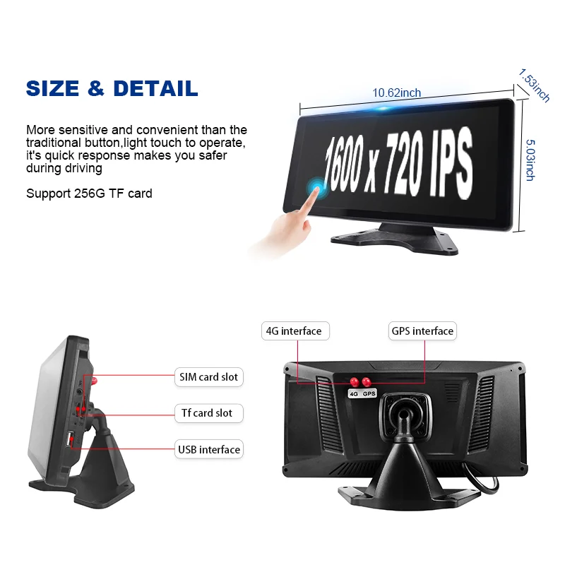 10.36" Android OS Car DVR with 360 Degree Bird View Mini Panoramic Camera
