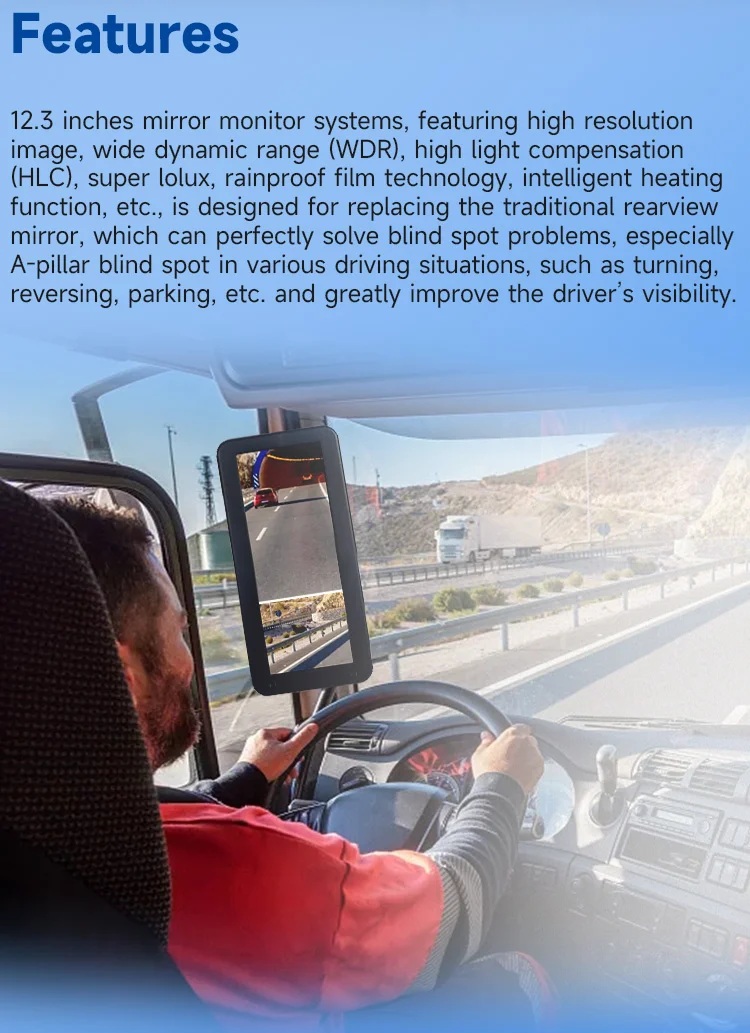 12.3 Inch IPS Truck Bus Electronic Rearview Mirror with 2CH camera 12.3 Inch IPS Truck Bus Electronic Rearview Mirror with 2CH camera