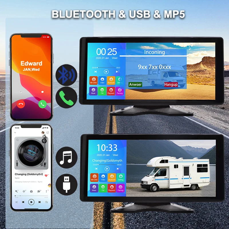 10.36" Touch Monitor 4-Channel 1080P Backup Camera System with Bluetooth