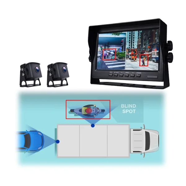 7" 2CH Backup Camera System with BSD, Loop Recording for Truck Van Bus