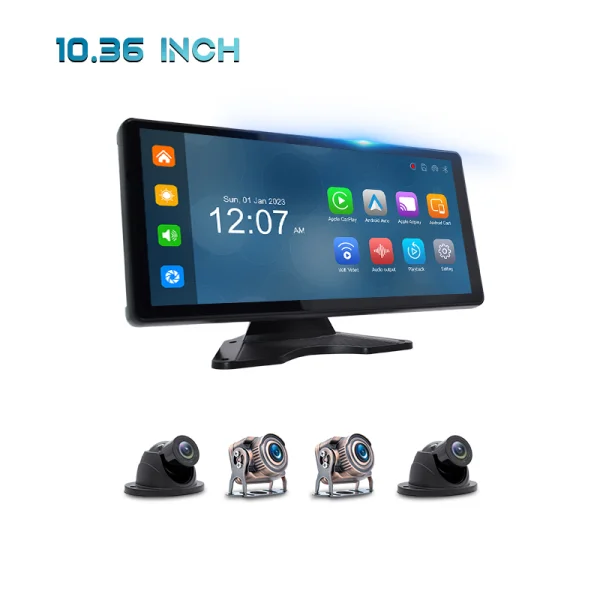 10.36" Apple Carplay & Android Auto Wireless Car DVR 1080p Backup Camera