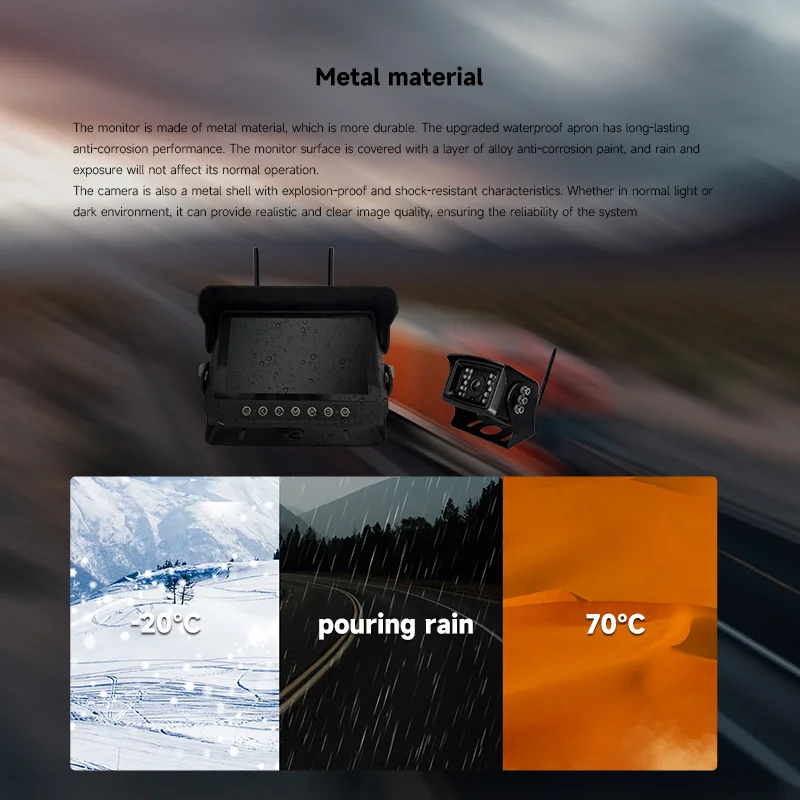 Wireless Backup Camera 7-inch IP67 Waterproof Monitor IP68 Camera
