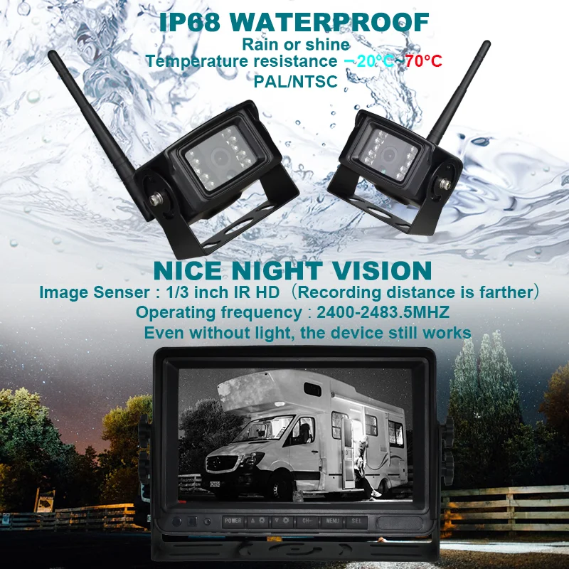 1080P Night Vision Wireless Backup Camera with 2CH 7" IPS Screen
