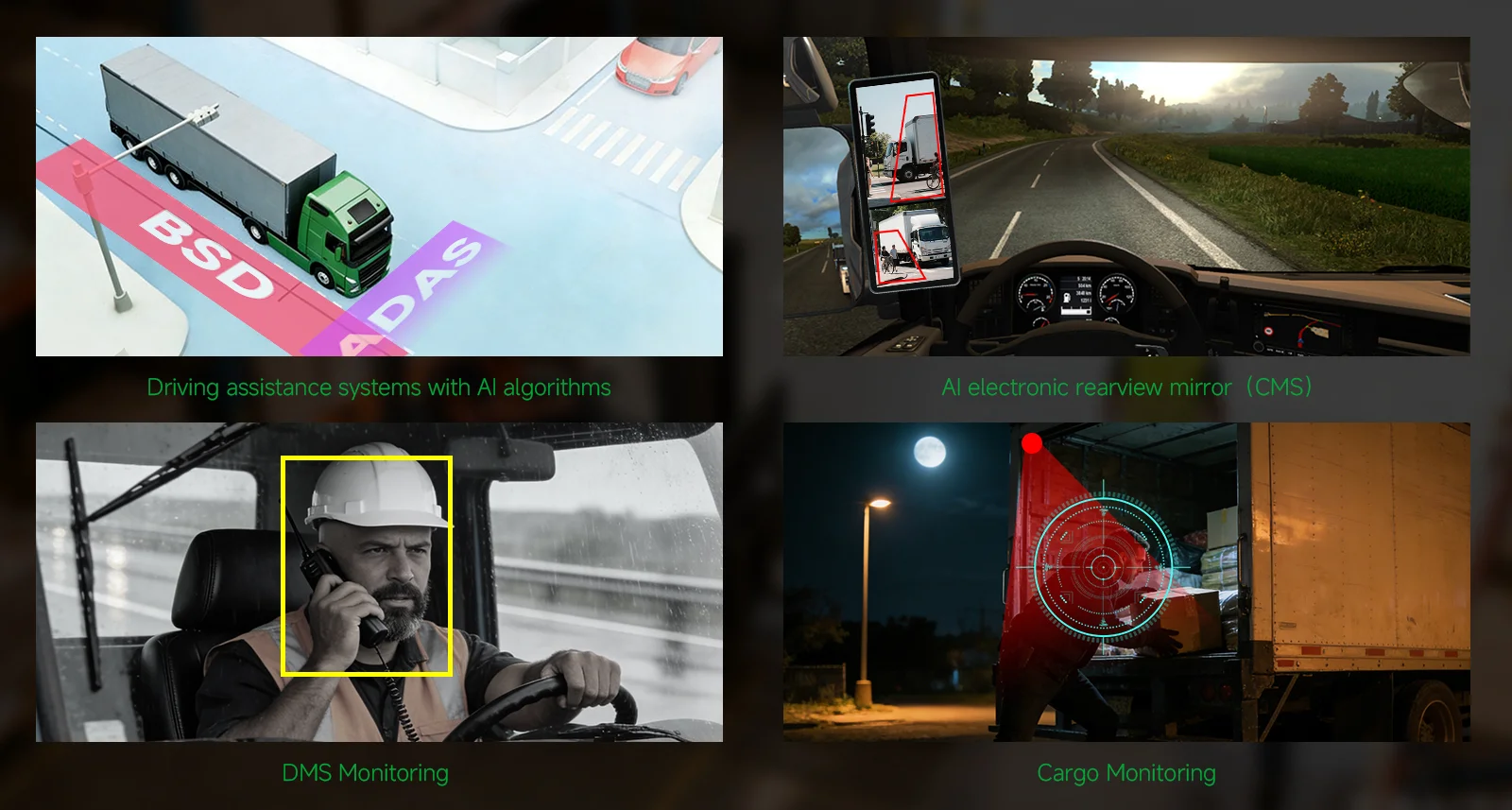 Commercial Vehicle Camera System with 4CH BSD Monitor Commercial Vehicle Camera System with 4CH BSD Monitor